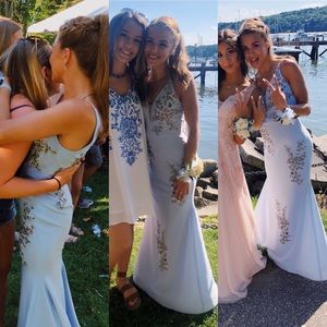 Baby blue tight fit prom dress